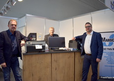 Christian Borgmann, Andre Benecke, and André Meyer from Marschall GmbH & Co. KG, a label and printing systems manufacturer.